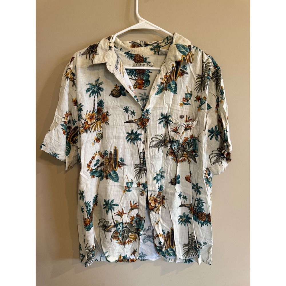 Batek Bay Mens Hawaiian Shirt Tropical Pineapple‎ Vacation Button Up Large